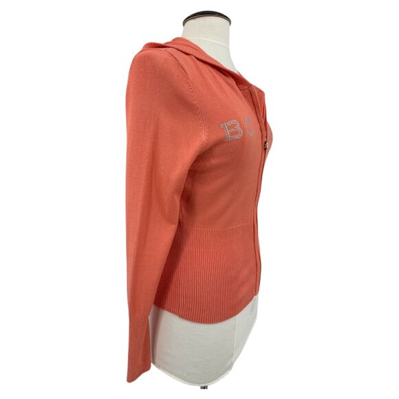BCBG Hooded Cardigan Sweater Size Large Coral gem logo hooded zip up womens - Picture 3 of 10